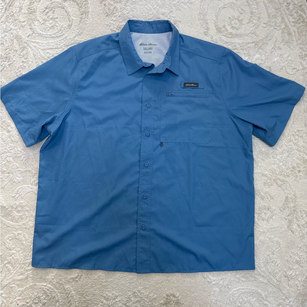 Eddie Bauer‎ Men’s XXL Short Sleeve Button Up Blue Outdoor Fishing Shirt